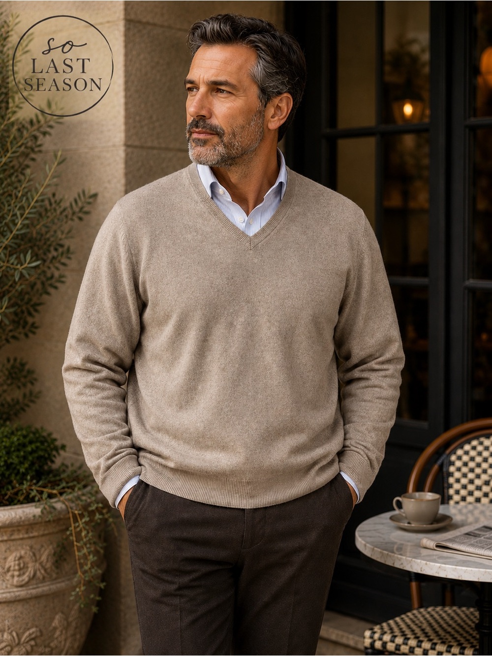 Pronto Uomo 100% Cashmere V-Neck Sweater Taupe Men’s XXL